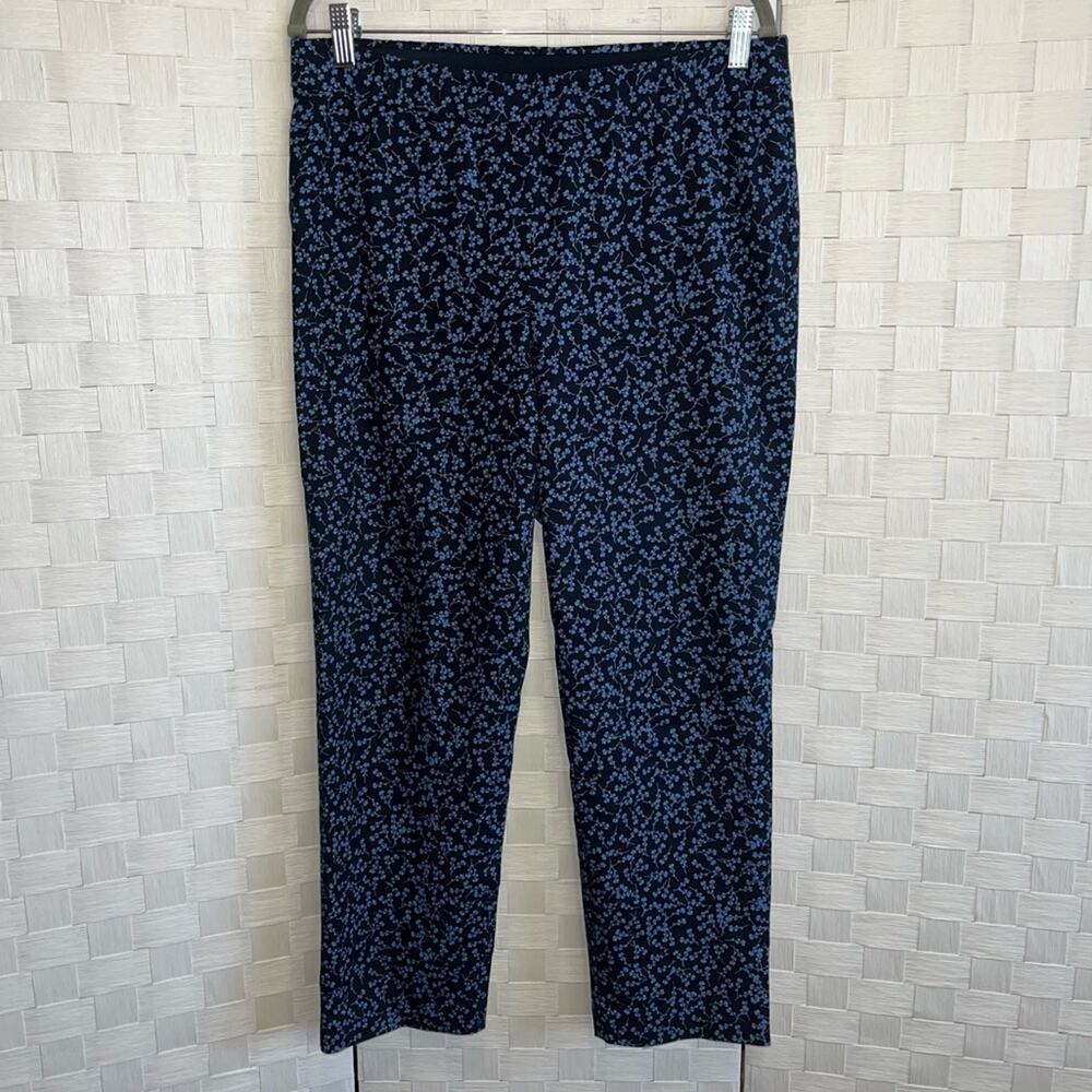 J Jill Womens Blue Ditsy Floral Pull On Cotton Blend Pants Size 12 Petite
